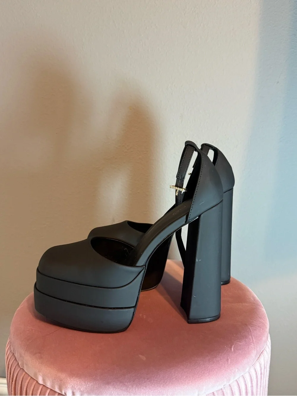ALDO Black Double Platform Ankle-Strap Pumps